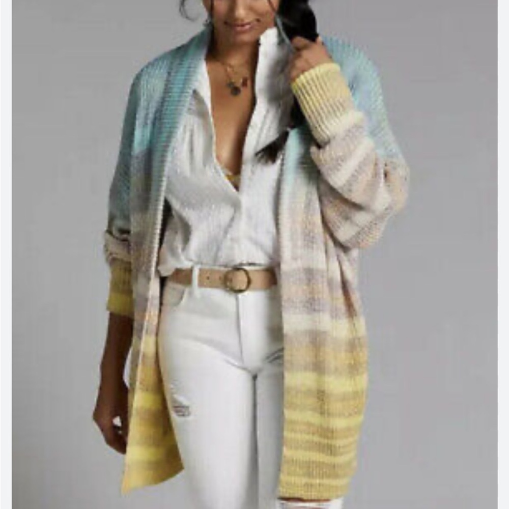 Anthropologie Pilcro Space Dyed Cardigan Sweater Wrap Duster Ombré Stripe🧶